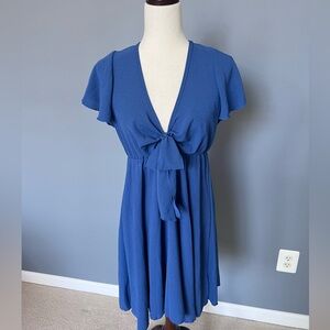 New Boutique Blue Tie Front Flowy Dress